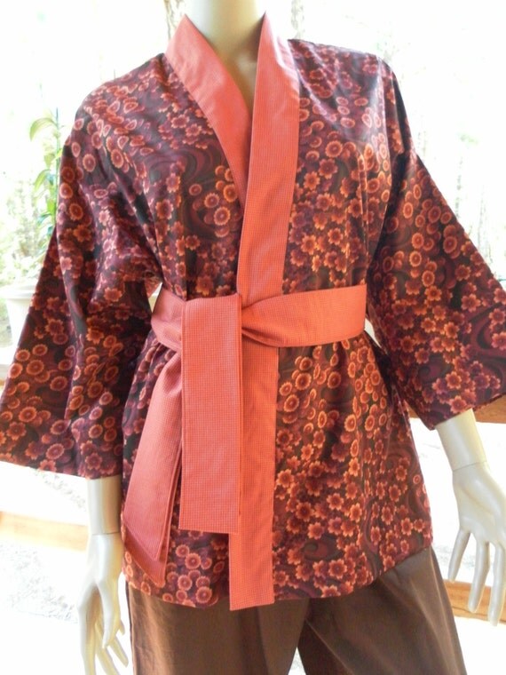Happi Coat Hip Length Kimono Orange and Rust Japanese
