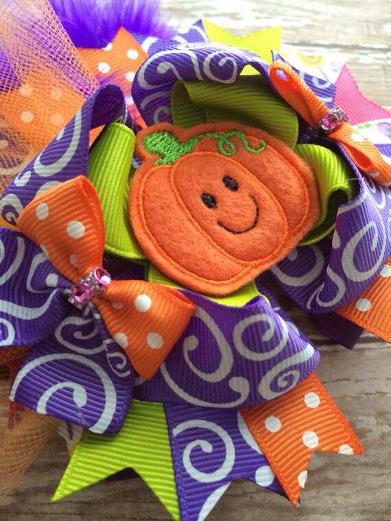 Halloween Hair Bow. Pumpkin Hair Bow. Boutique hair bow. Ott