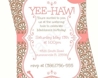 Cowgirl Birthday Invitation - Birthday Invite - Cowgirl Invite - Cowgirl Party - JPEG File - Party Invitation - Custom Invitation