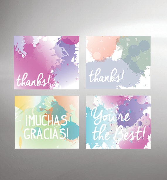 Watercolor Thank You Cards Set of 4. DIY/ by WonderlustStudioLLC
