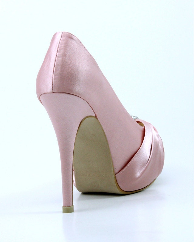 Sweet Pink Wedding Shoes with Rhinestones Pastel Pink Bridal