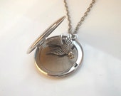 Silver Locket Necklace Bird - Wedding Birthday Bridesmaids Gift Bird Necklace Nature Jewelry.