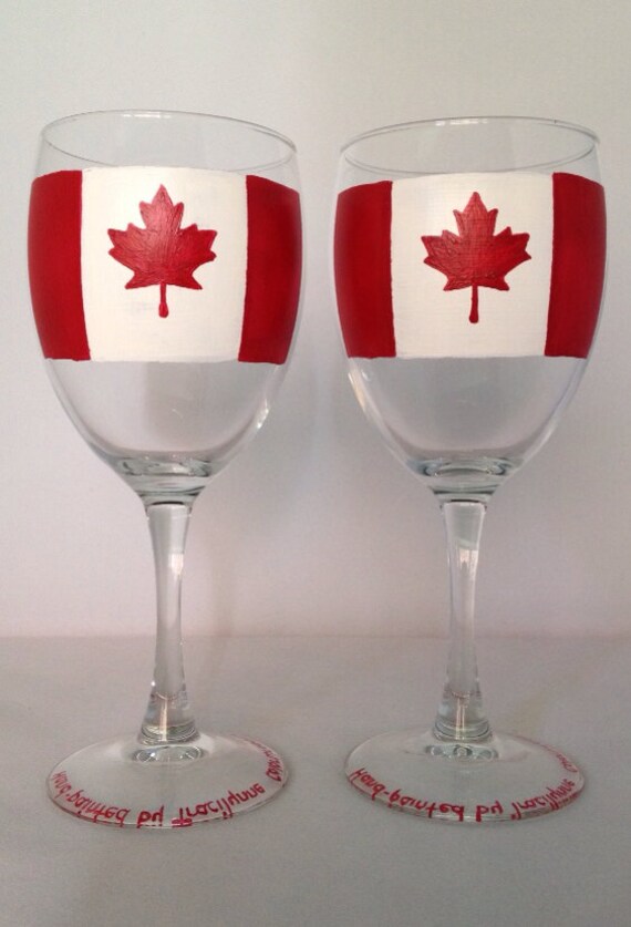 Items similar to Canadian Flag Wine Glasses (Set of 2) on Etsy