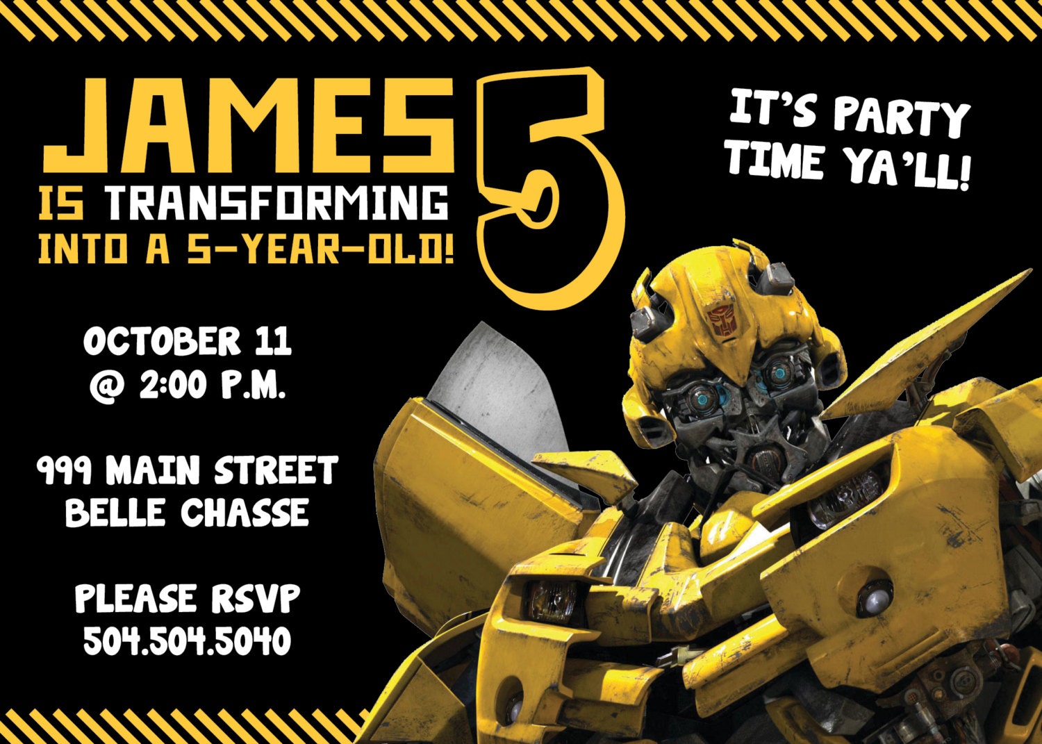 Transformers Bumblebee Birthday Invitation by EVENTATIONS on Etsy