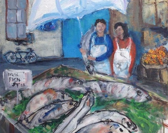 European Fish Market - 18 X 18 Original Painting