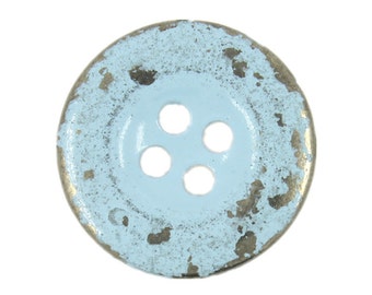 Metal Buttons - Light Blue Painting Silver Metal Hole Buttons - 20mm - 3/4 inch - 6 pcs