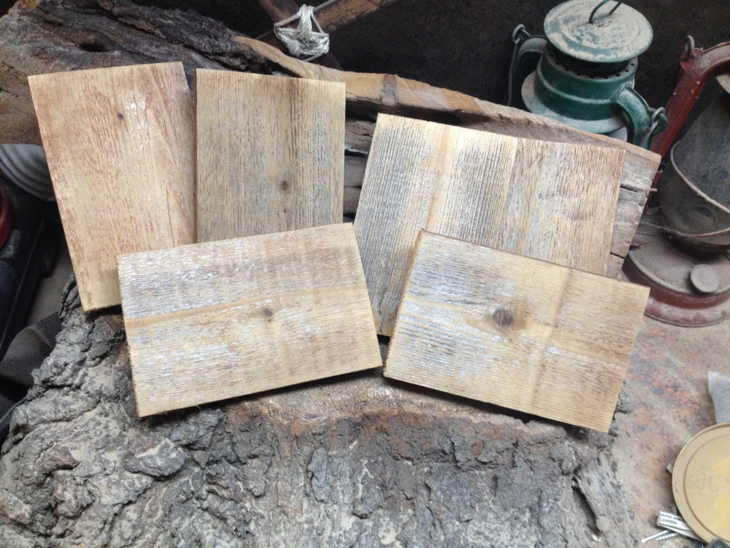 Rustic wood blocks/Tiles made from reclaimed Cedar. Set of 6.