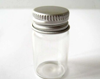 5pcs Clear Glass Bottle Vial Miniature with Aluminum Screw Cap