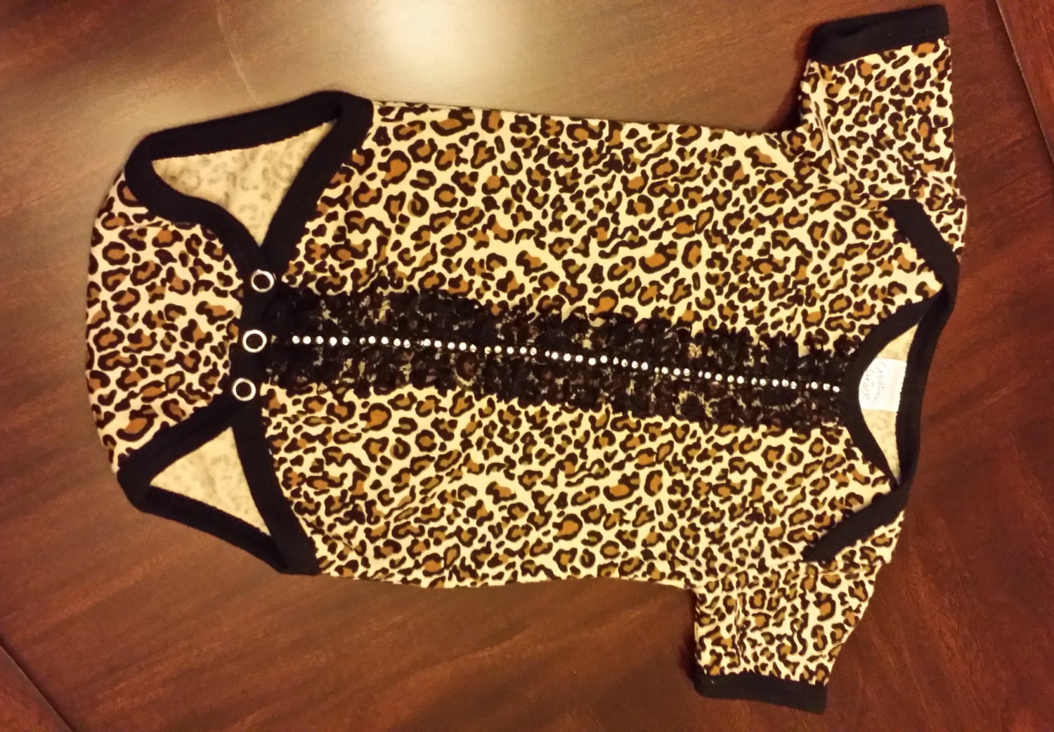 Leopard Print Baby Girl Bodysuit Lace Rhinestone by AdassaBaby