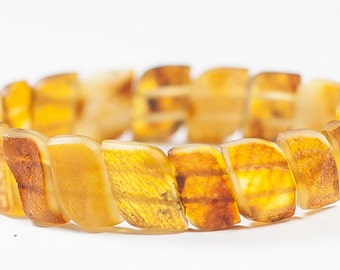 Luxury raw Baltic Amber bracelet. Genuine honey Baltic amber jewelry beads.