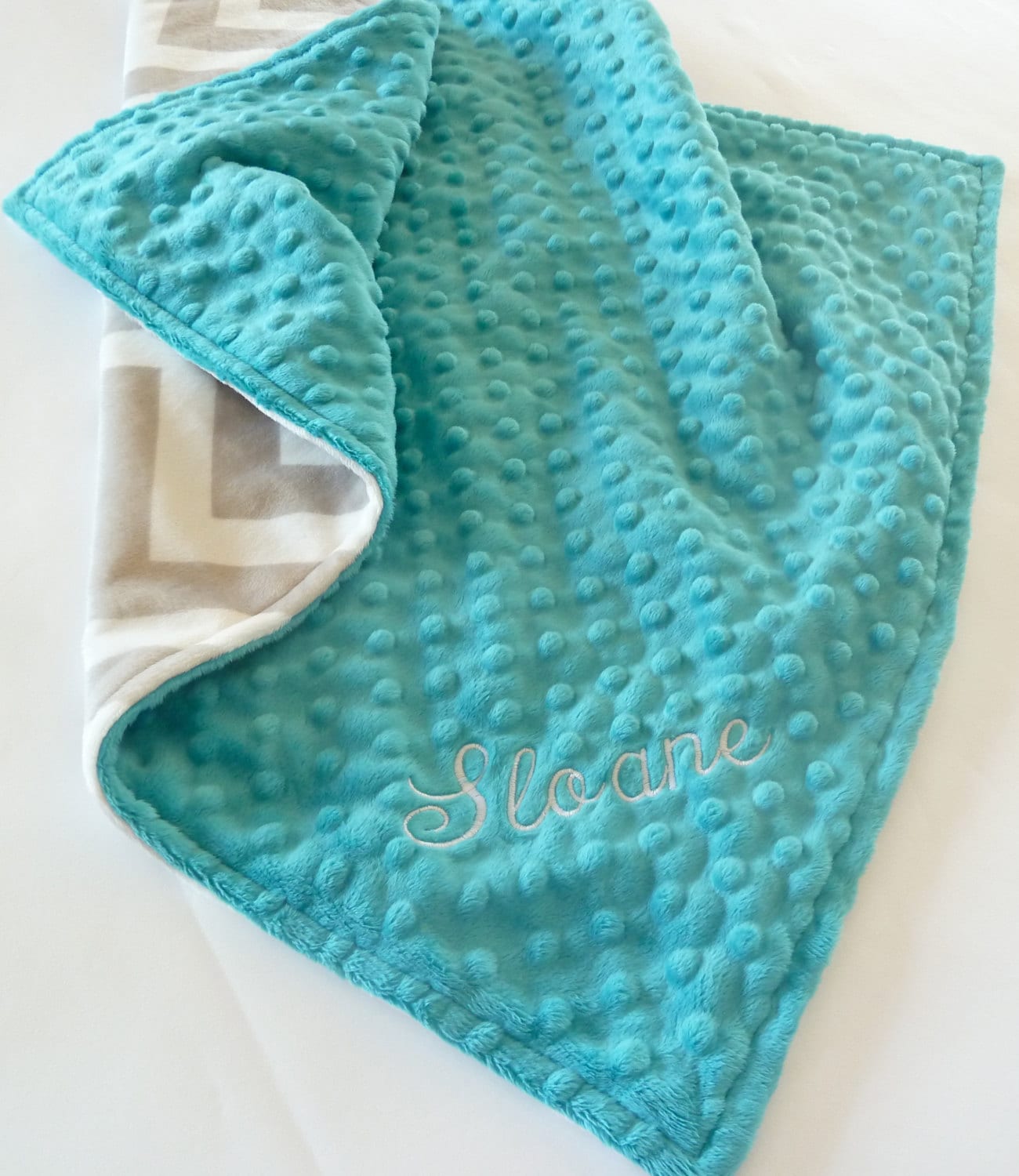 Personalized Baby Blanket or Lovey Gray and White Minky