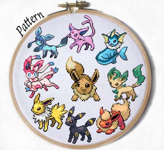 All Eeveelutions PDF 9 Cross stitch patterns Eevee Jolteon