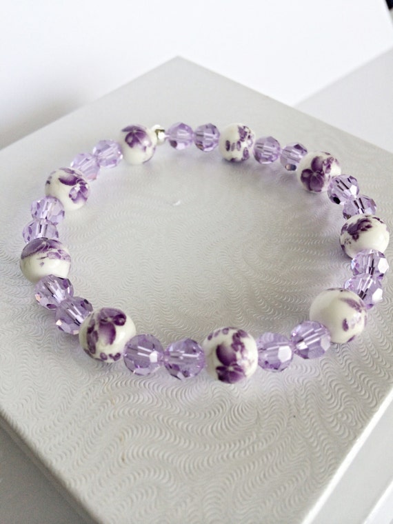 Purple Stretch Bracelet Ceramic Bead Bracelet by BradleyBracelets