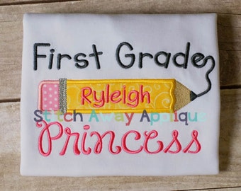 First Grade Princess Back to School Machine Applique Design