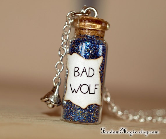 Doctor Who Inspired, Bad Wolf Magical Necklace with a Rose Charm, BBC Television Show, by Fandom Magic