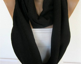 ON SALE - Black Infinity Scarf, Shawl Circle Scarf Loop Scarf,Gift Scarf,trikot Scarf