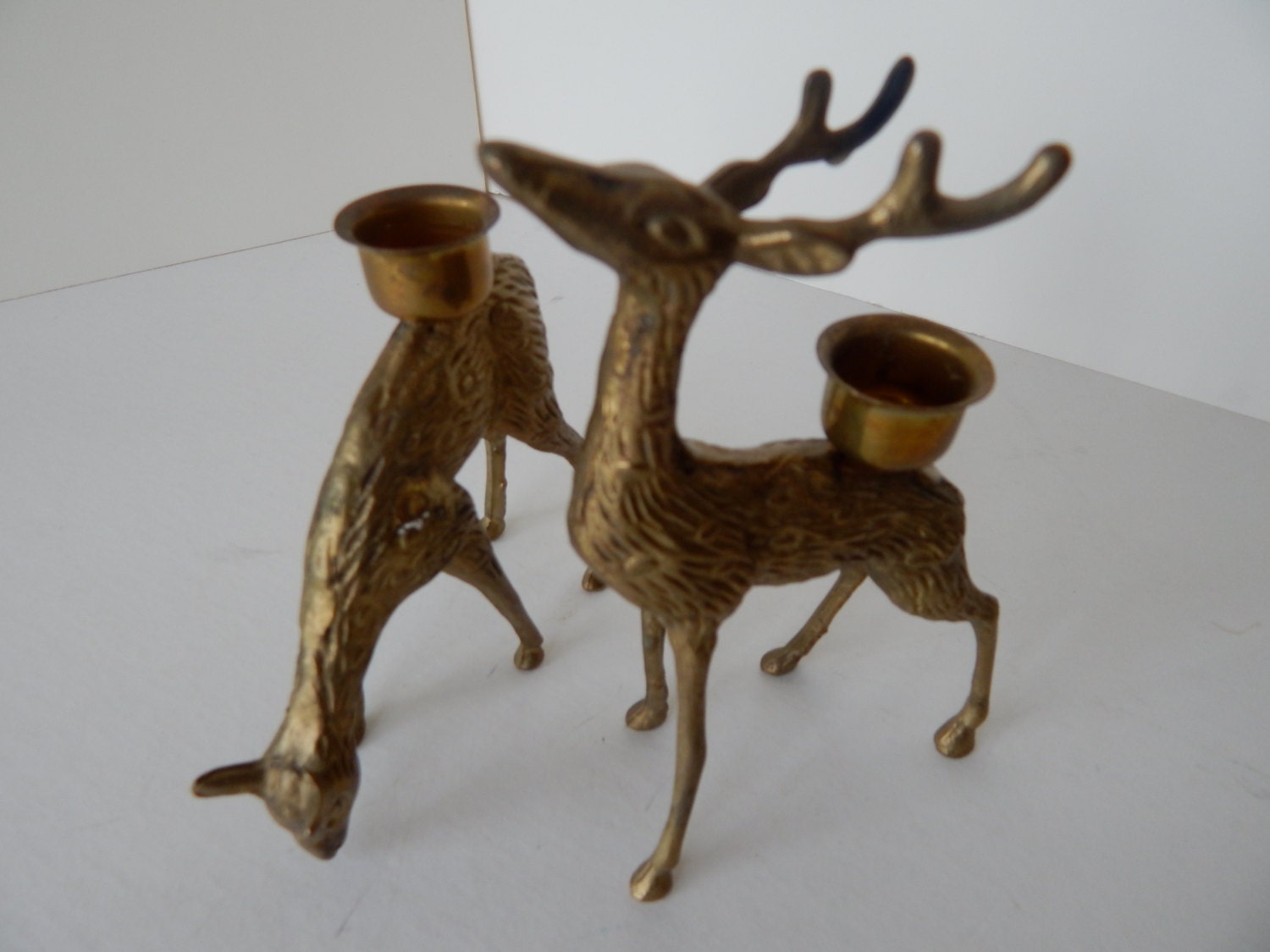 Brass Deer Stag Doe Candle Holder Christmas Reindeer