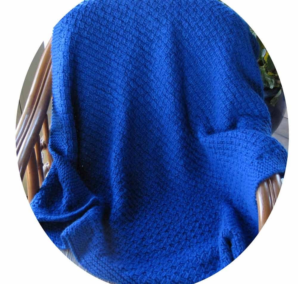 Royal blue knitted blanket or throw for baby child or accent