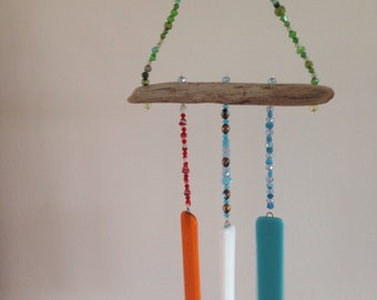 Bright fused glass windchime, indoors or out