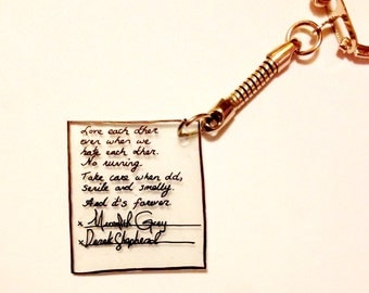 Greys Anatomy Meredith and Derrick Post It Note Keychain Charm