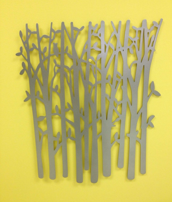 Modern Birch Tree Metal Wall Art Panel 24x19