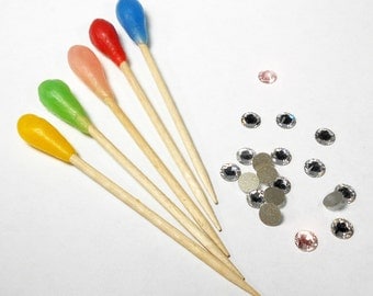 Wax Stick Applicator for Crystal Rhinestones, Gems, Beads, and More 5-Pc. Handmade