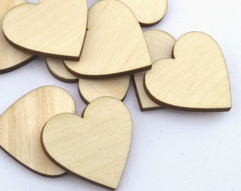 HEARTS : 100 Laser cut wooden hearts 2 x 2 Inches - Made to order