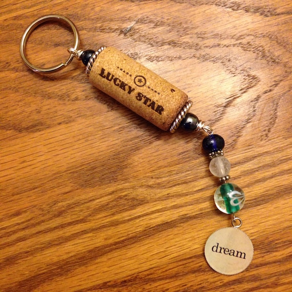 Lucky Star Wine Cork Key Chain by TrueVineGifts on Etsy