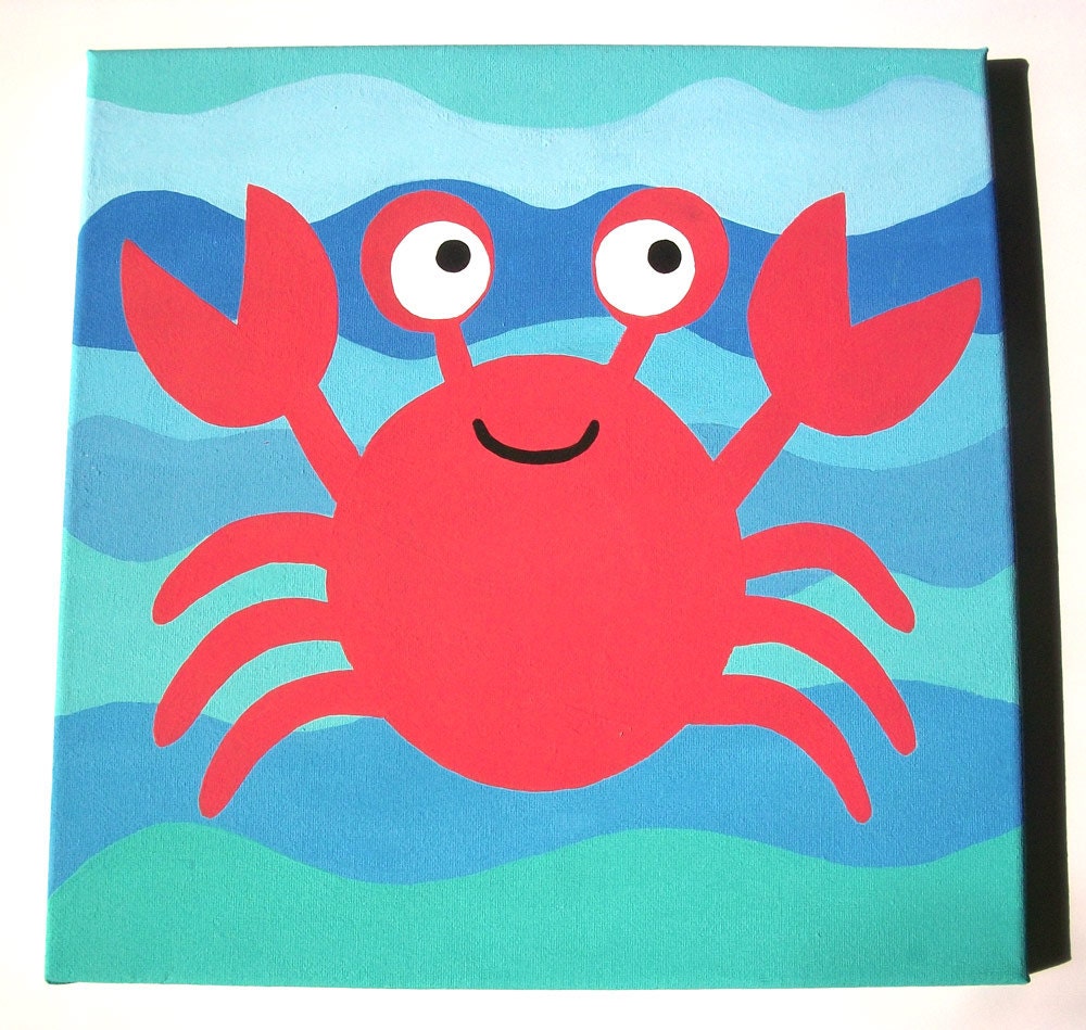 Art for Kids Cute Crab 12x12 original hand-painted acrylic