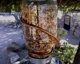 Bird Feeder Mason Jar Bird Feeder Copper Wrapped Hanging Bird Feeder Grain Feeder