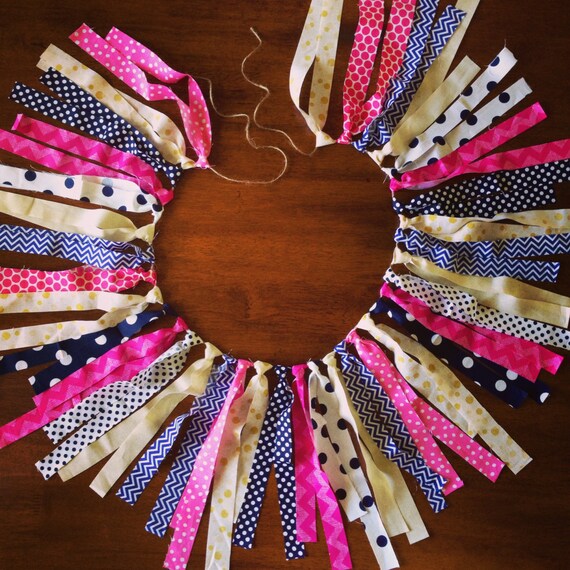 Pink, Navy and Gold Fabric Garland