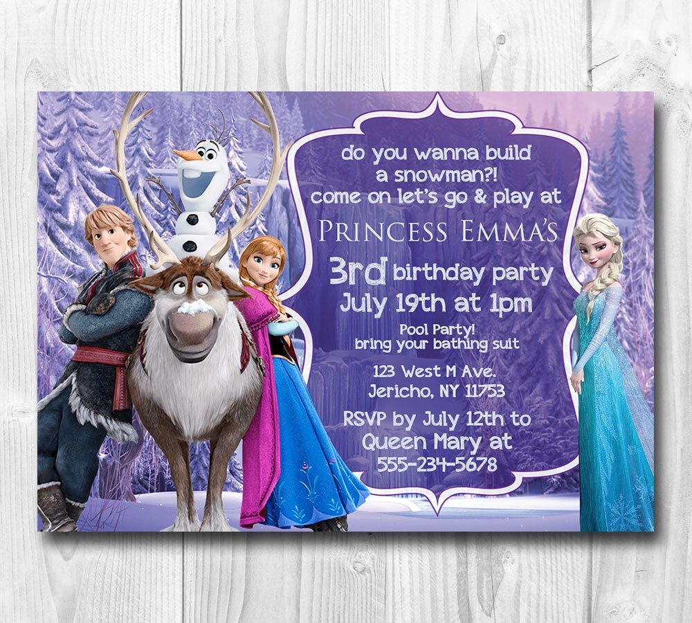 Frozen Birthday Invitation Queen Elsa Princess Anna Olaf