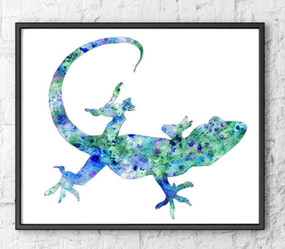 Watercolor Blue lizard art print Gecko watercolor by Thenobleowl