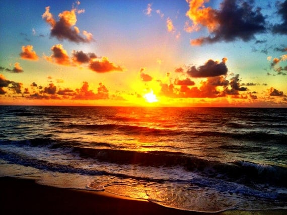 Items similar to Beautiful Sunrise Over the Ocean in Florida, Fine Art ...