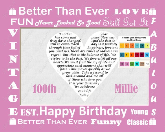 100th Birthday Gift 100th Birthday Love Poem Heart 100th