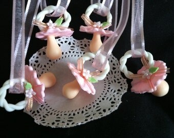 Baby Shower Favors, Pacifier Necklaces, Baby Shower Necklace, Baby Girl Favor, Baby Shower Pacifiers, Baby Shower, Pink and Gold Baby Shower