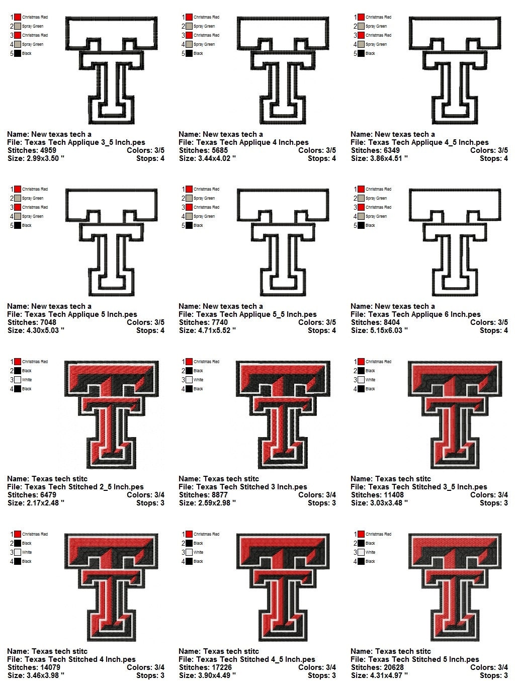 Texas tech logo sports embroidery designs pack by candines Texas tech logo sports embroidery designs pack by candines