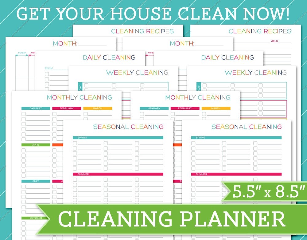 Cleaning Planner 5.5 x 8.5 Printable Half Size Perfect