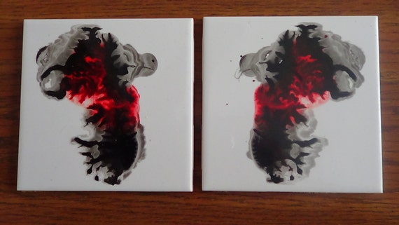 set of two inked ceramic tile coasters