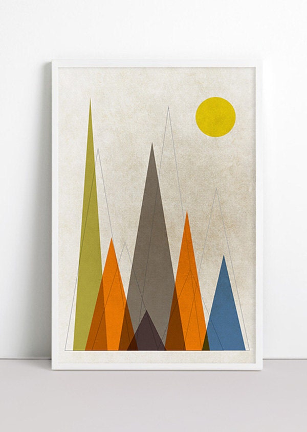 Geometric Mountain Art Retro Print Mountains are calling