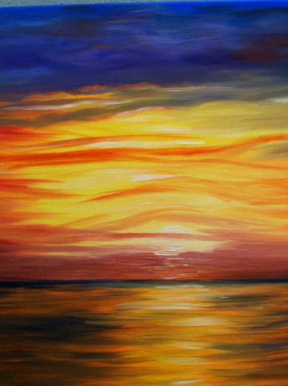 Ocean oil painting ocean sunset original art ocean art