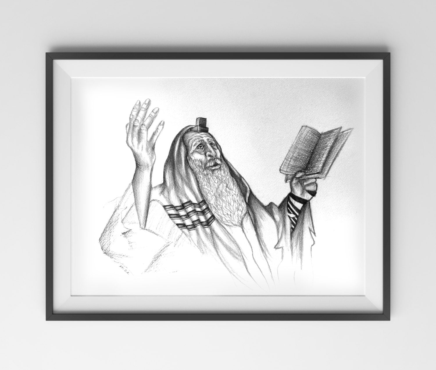 Items similar to Original pencil drawing of Rabbi praying with siddur