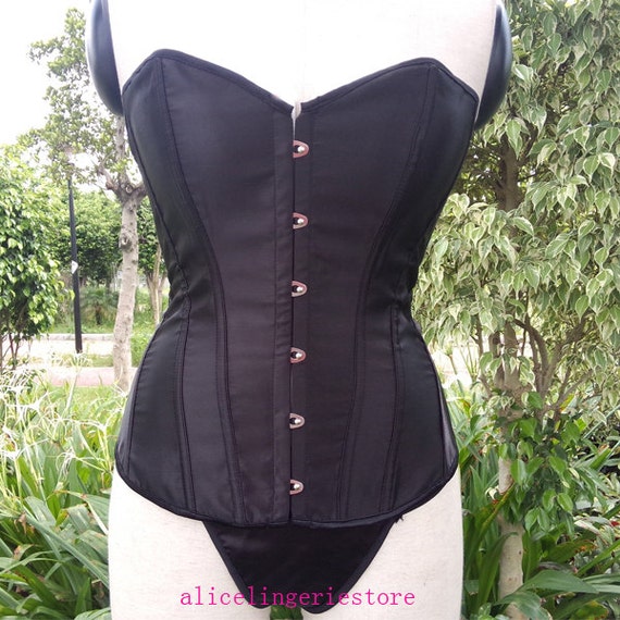 Black Sexy Satin Boned Lace Up Back Top by Alicelingeriestore