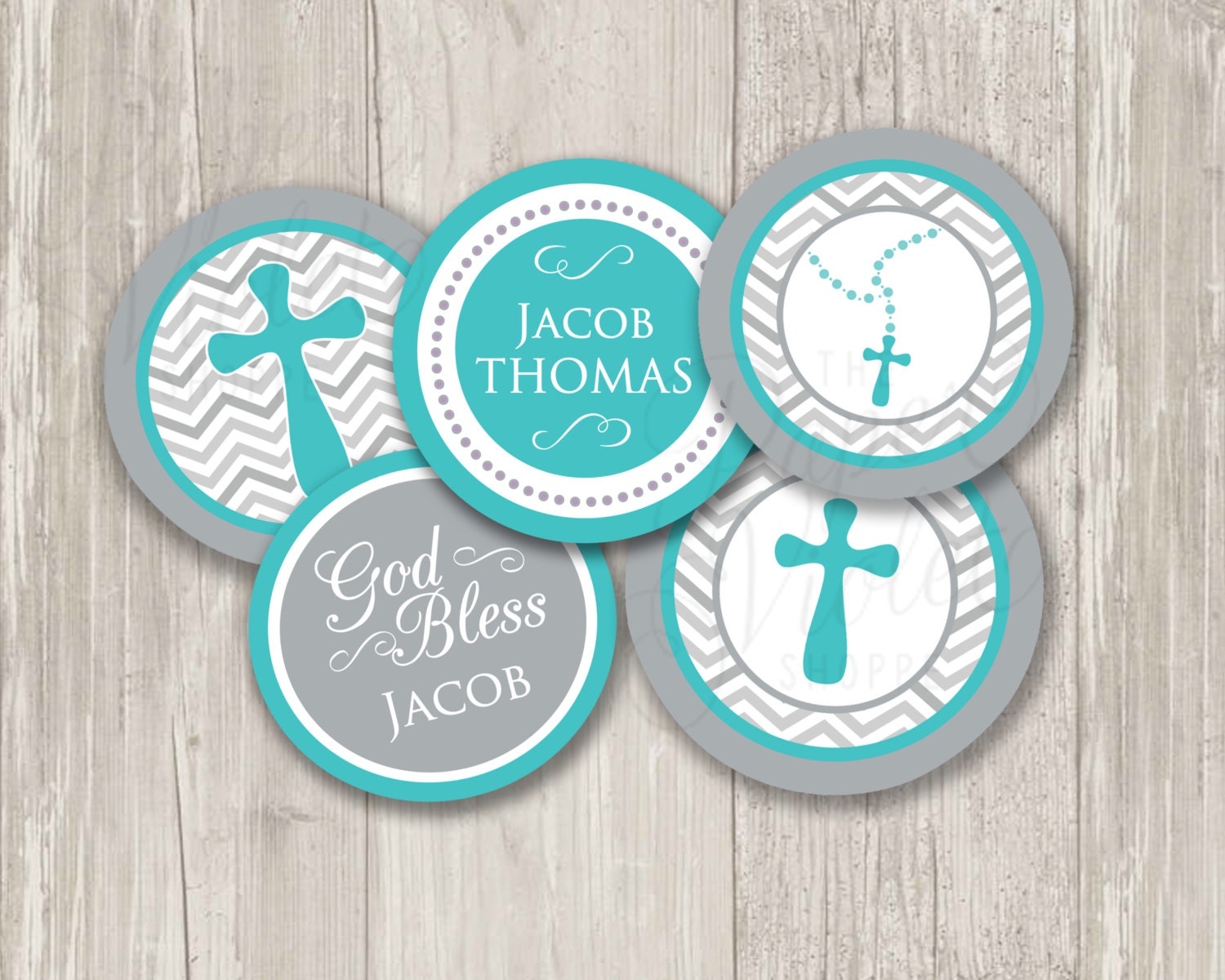 baptism party circle cupcake toppers stickers printable