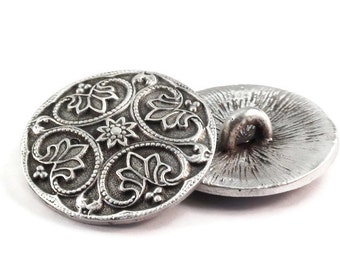 Decorative Round Renaissance Style Metal Buttons 28mm Antique Silver Qty 3