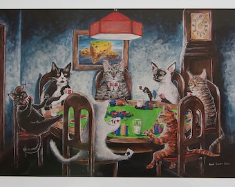 Popular items for cats playing poker on Etsy