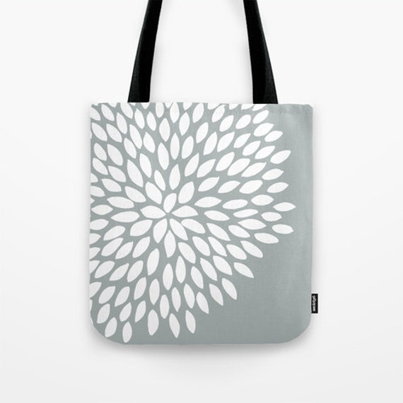 Items similar to Gray Dahlia Flower Tote Bag, floral tote bag, flowers ...