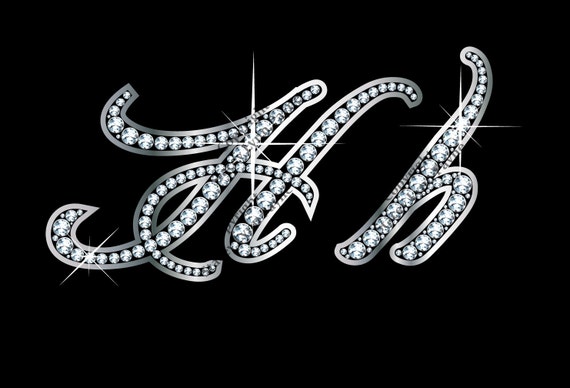 H in Fancy Script Diamond Bling Font by SPayneDigital on Etsy