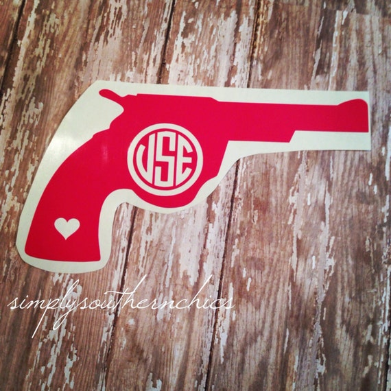 Monogrammed Pistol Gun Decal 