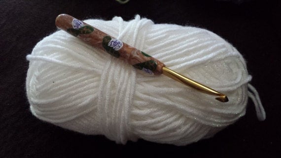 Susan Bates crochet hook with polymer clay handle